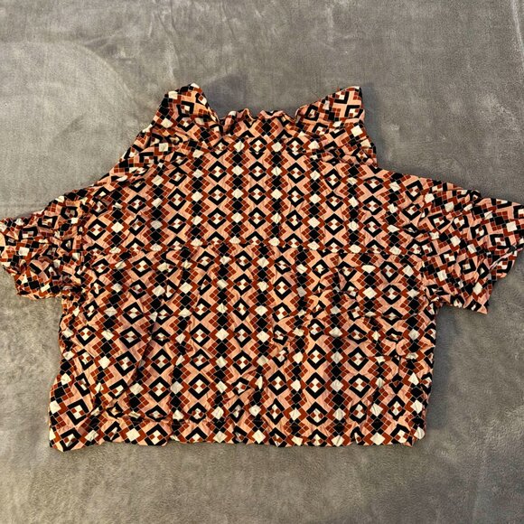 nina parker plus short blouse rayon button front crop top M205 orange red black - Picture 4 of 9